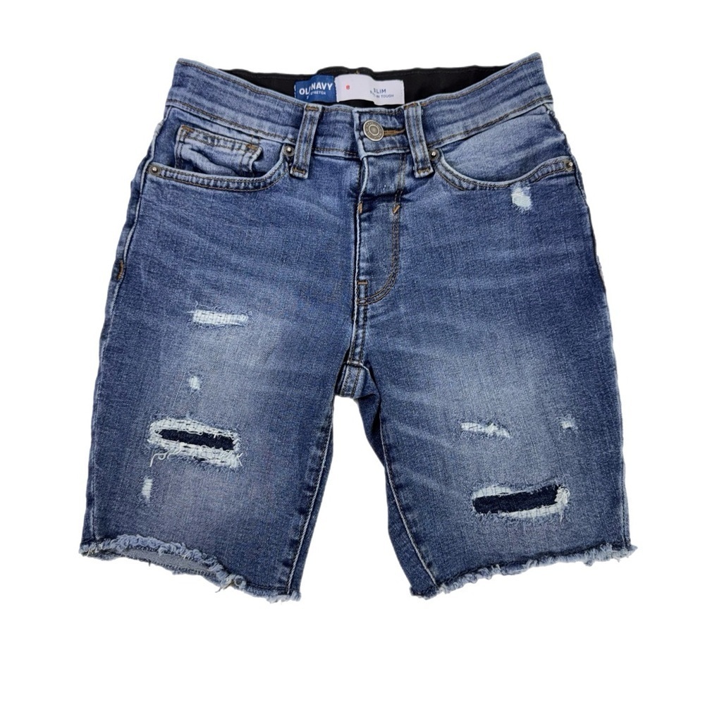 Old Navy Girl’s Distressed Slim Built-In Tough Blue Denim Bermuda Cutoff Shorts